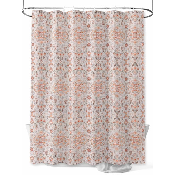 Orange Boho Shower Curtain Set, Waterproof Shower Curtains for Bathroom, Vintage Southwestern Ethnic Mexican Floral Washable Fabric Cloth Bath Curtain for Bathtub Decoration with Hooks 72x78 Inches