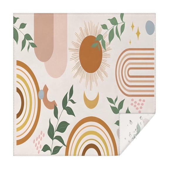 Orange Boho Sun, Moon and Plant Pattern Square Tablecloth,Waterproof Square Table Cover,Wipeable Spillproof Washable Table Cover for Home Kitchen Party Decor 42"X42"(107x107cm)