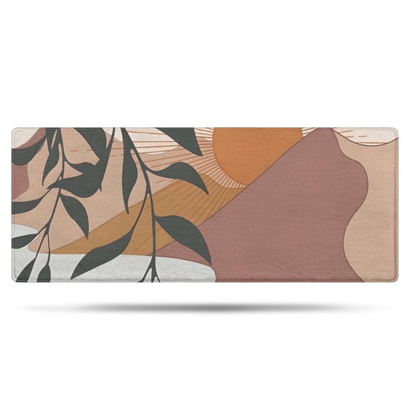 Orange Boho Sun, Mountain and Plant Pattern Bathroom Rugs Mat,Non Slip Microfiber Bathroom Rug,Rubber Backing,Soft Bathroom Mats for Bathroom Floor,Tub and Shower,60x24in(150x60cm)