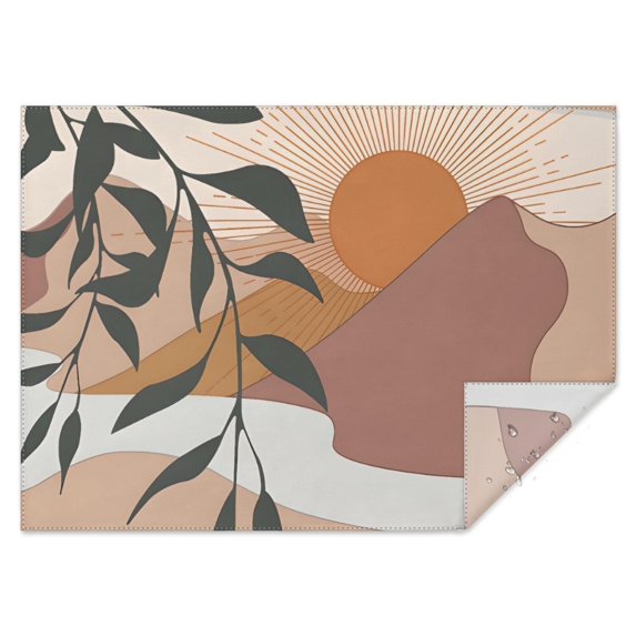 Orange Boho Sun, Mountain and Plant Pattern Rectangle Tablecloth 60"x84",Waterproof Polyester Rectangle Table Cloth, Wipeable Spillproof Polyester Tablecloth for Dining, Camping, Indoor and Outdoor