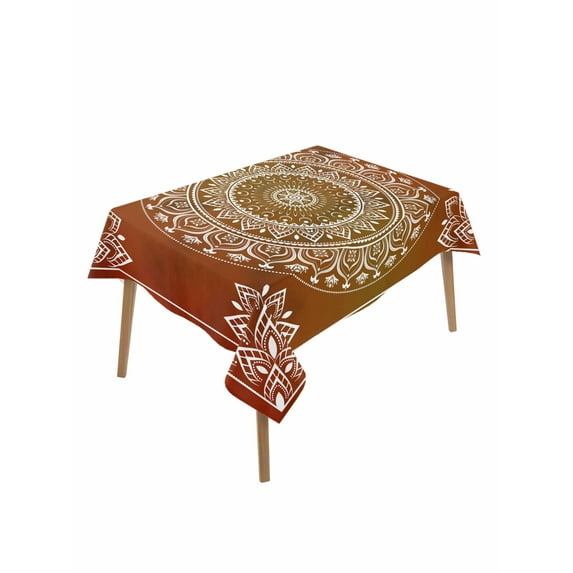 Orange Boho Table Cloth, Country Vintage Ethnic Abstract Geometric Waterproof Tablecloth for Rectangle Tables, Reusable Washable Fabric Table Cover for Restaurant Kitchen Dining Tables 60"x102"