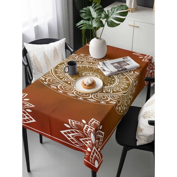 Orange Boho Tablecloth Rectangle Table Cloth 60x120, Waterproof Tablecloth Outdoor Table Cloth, Country Vintage Ethnic Abstract Geometric Washable Table Cover for Kitchen Dinning Party