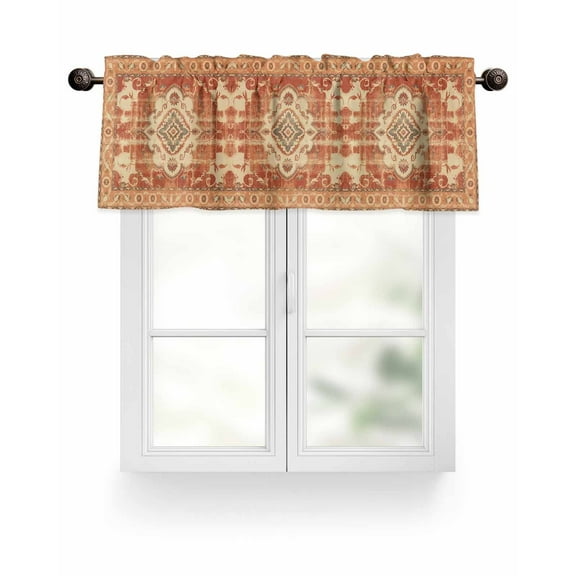 Orange Boho Texture Kitchen Valances for Windows Abstract Ethnic Tribal Pattern Valance Curtains&nbsp; for Kitchen /Living Room/Bedroom/ Bathroom Decor, 54"x18 " ,Rod Pocket 1 Panel,
