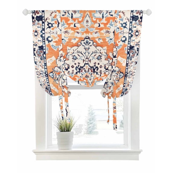 Orange Boho Tie Up Curtains for Window, Thermal Insulated Balloon Shade Adjustable Rod Pocket Curtains Valance Panels for Kitchen Bathroom Cafe 42 x 63 Vintage Ethnic Tribe Abstract Art