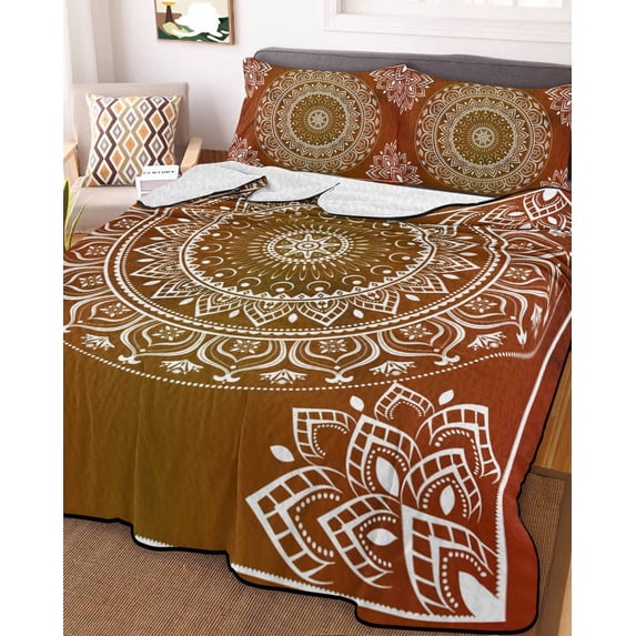 Orange Boho Twin Size Down Alternative Comforter, Lightweight Comforter Quilt Bedding Set with Pillow Shams Country Vintage Ethnic Abstract Geometric All Seasons Bed Comforter Duvet Insert 68"x86"