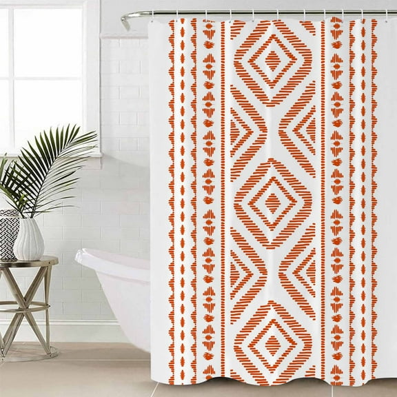 Orange Boho Waterproof Fabric Shower Curtain, Vintage Southwestern Geometric Stripes Shower Curtain for Bathroom Curtains Bathtubs Hotel Washable Shower Curtains with 12 Hooks Small 36x72in