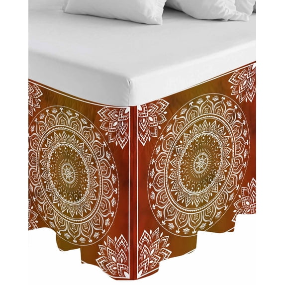 Orange Boho Wrap Around Bed Skirts for King Bed 18" Drop,Bed Skirt with Adjustable Elastic Belt Dust Ruffle Bed Valance for Bedroom Hotel Country Vintage Ethnic Abstract Geometric Bed Frame Cover