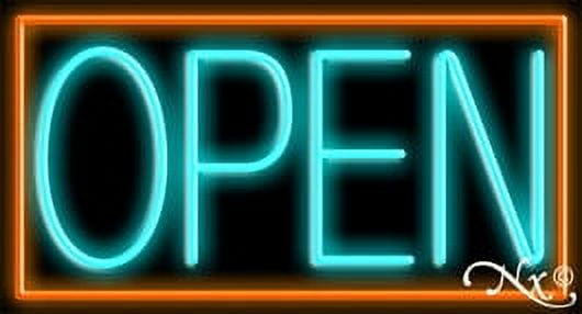 Orange Border With Aqua Open LED Neon Sign 13 x 24 - inches, Black ...