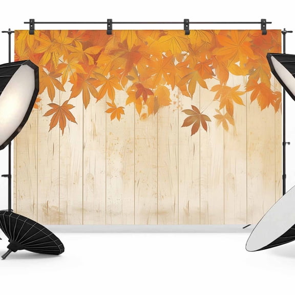 Orange Botanical Fall Backdrop for Photoshoot,Photography Photo Studio Background Wall Backdrop,Thanksgiving Maple Leaf Vintage Back Drop Banner Panel for Portraits Wedding Live Streaming 12x8Ft