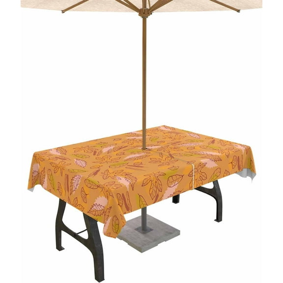Orange Botanical Fall Outdoor Tablecloth - 60x102 Inch Rectangle Dining Table Cover, Thanksgiving Maple Leaf Waterproof Outdoor Table Cloth with Umbrella Hole & Zipper for Picnic/Patio