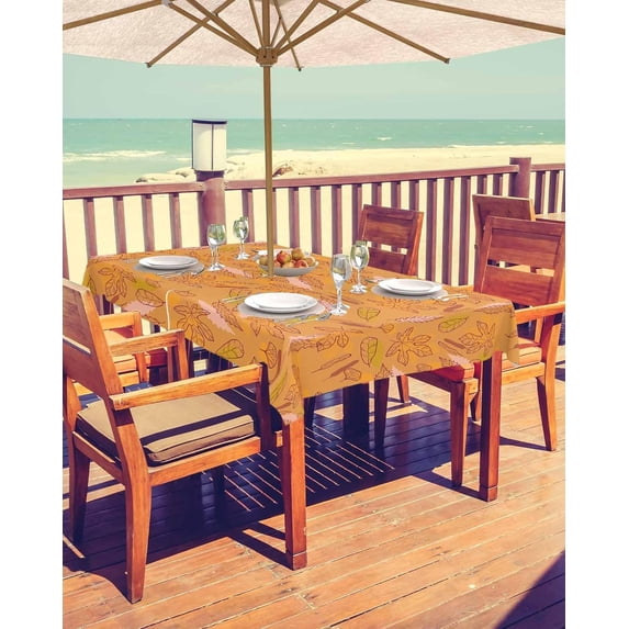 Orange Botanical Fall Outdoor Tablecloth - 60x102 Inch Rectangle Dining Table Cover, Thanksgiving Maple Leaf Waterproof Outdoor Table Cloth with Umbrella Hole & Zipper for Picnic/Patio