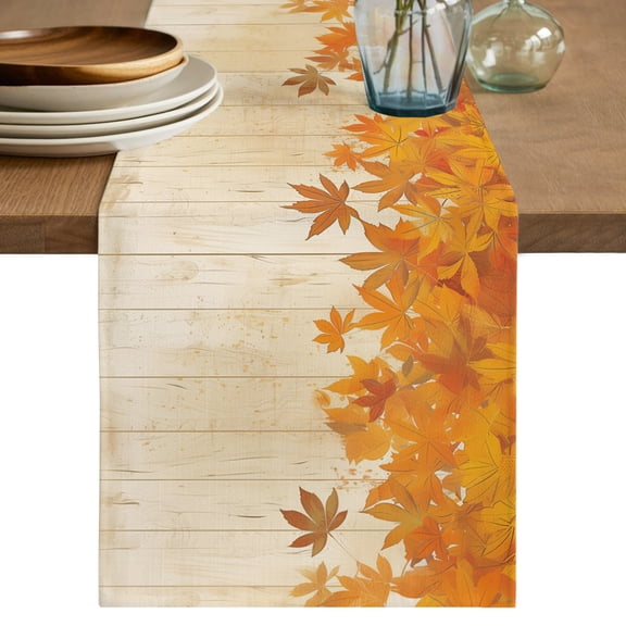 Orange Botanical Fall Short Table Runner 36 Inches Long,Thanksgiving Maple Leaf Vintage Cotton Linen Table Runners Dresser Scarves,Fabric Tabletop Scarf Furniture Cover for Home Dinner Party 13"x36"