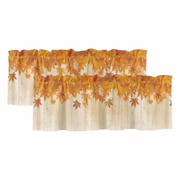 Orange Botanical Fall Valances for Windows, Thanksgiving Maple Leaf Vintage Light Filtering Kitchen Curtains, Rod Pocket Window Valance Curtains for Living Room Bedroom, 54" W x 18" L, 2 Panels