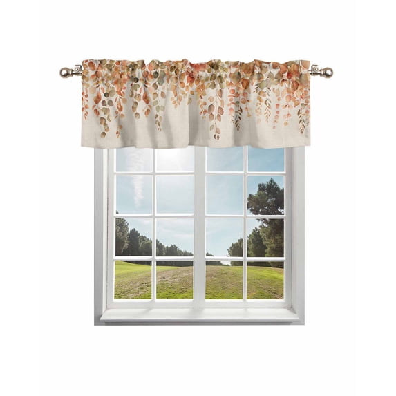 Orange Botanical Kitchen Curtain Valances for Windows Farmhouse Short Curtains, Farmhouse Leaf Fall Thanksgiving Rod Pocket Valance Curtain for Bedroom Cafe Living Room 56"x16"