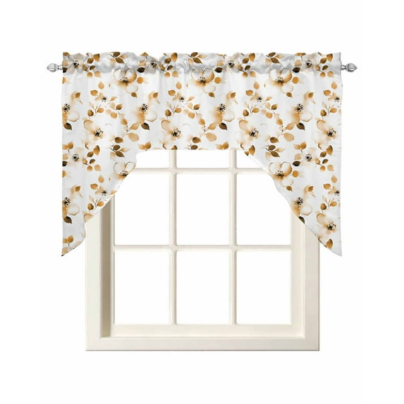 Orange Botanical Kitchen Swag Valances for Windows, Vintage Blossom Floral Wildflower Swag Valances Curtains for Living Room, Rod Pocket Window Treatments for Bathroom, Bedroom, Cafe, 56"x36"