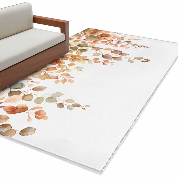 Orange Botanical Large Area Rugs for Bedroom Living Room, Soft Non Slip Carpet Bedside Rug, Watercolor Leaf Fall Thanksgiving Rectangular Floor Cover Kitchen Accent Rug 3'x5' for Dining Room/Office