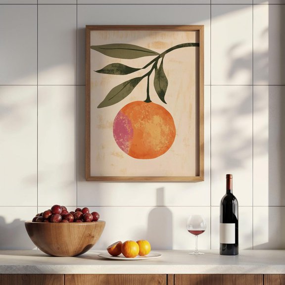 Orange Botanical Print Preppy Kitchen Wall Art Fruit Floral Decor, Stretched Canvas 12x16in