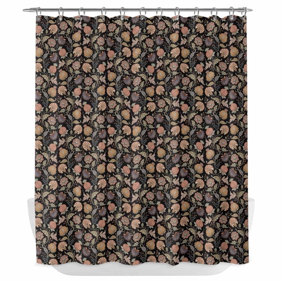 Orange Botanical Shower Curtain - Water Repellent Fabric Shower Curtains Washable, Antique Aesthetic Floral Blossom Black Decorative Polyester Cloth Bathroom Curtains Modern Bath Decor 72"x72"