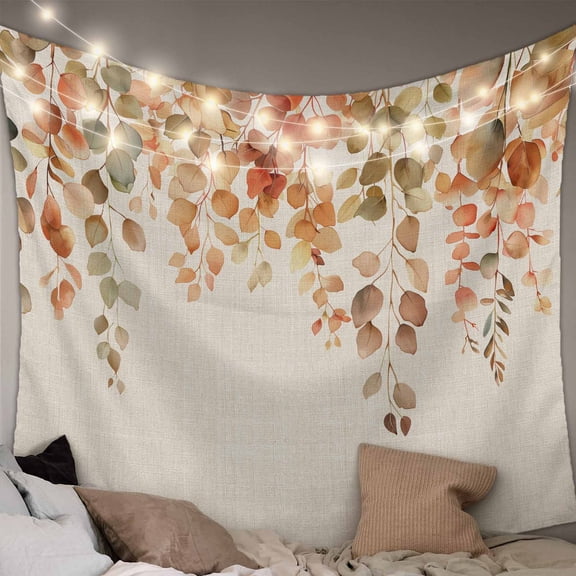 Orange Botanical Small Tapestry for Bedroom Wall Hanging Tapestry, Farmhouse Leaf Fall Thanksgiving Ceiling Backdrop Tapestries Poster Blanket Wall Decor for Teens Room Living Room Dorm 23" x 28"
