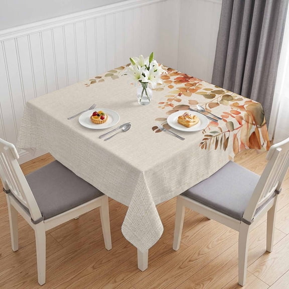 Orange Botanical Table Cloth Waterproof Tablecloths, Farmhouse Leaf Fall Thanksgiving Tablecloth Dining Table Cover for Kitchen Party Tabletop Outdoor, Square Tablecloth 54x54 Inch
