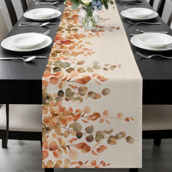 Orange Botanical Table Runner 36 Inches Long, Farmhouse Leaf Fall Thanksgiving Kitchen Coffee Dining Table Decoration for Home Party Birthday Wedding Home Decor 13x36 Inches