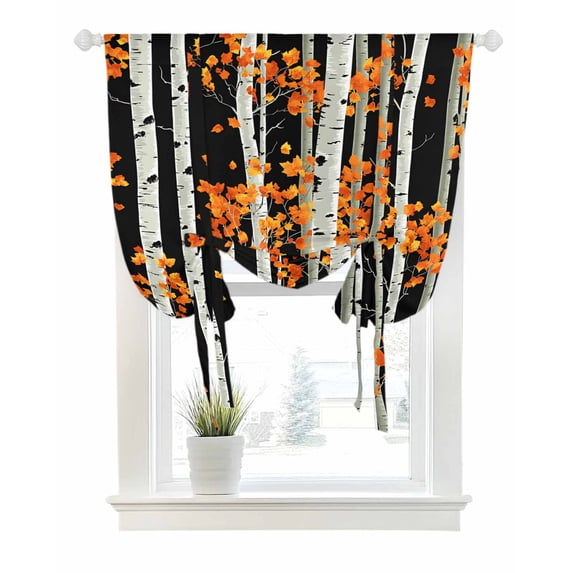 Orange Botanical Tie Up Curtains for Window, Thermal Insulated Balloon Shade Adjustable Rod Pocket Curtains Valance Panels for Kitchen Bathroom Cafe 42 x 45 Tropical Leaves Watrecolor