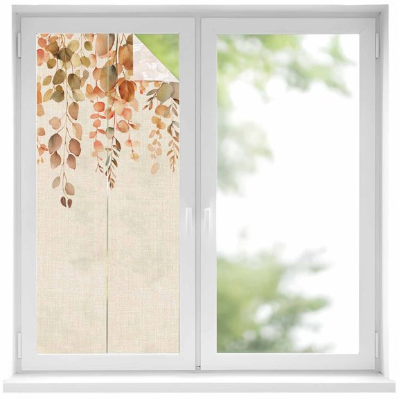 Orange Botanical Window Privacy Film, Farmhouse Leaf Fall Thanksgiving Static Cling UV Sun Blocking Heat Control Window Tint Day and Night, Non-Adhesive One Way Windows Privacy Cover 19.6''x39.3''