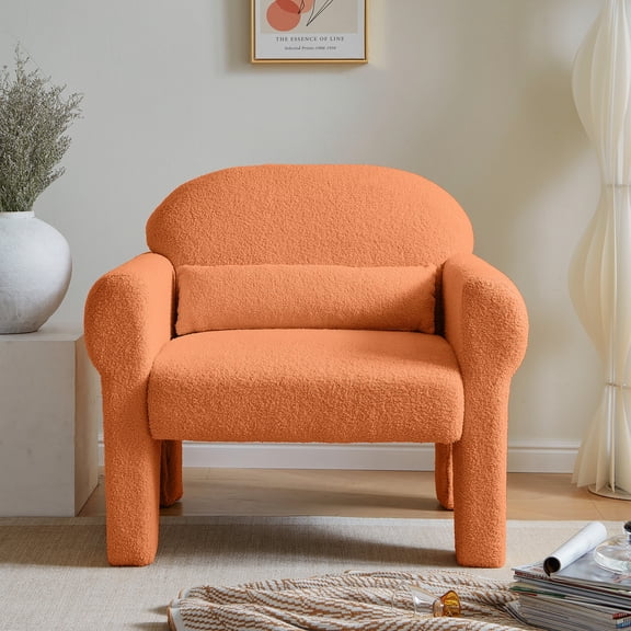 Orange Boucle Chair - Relaxing with Lumbar Pillow - Reading Nook - Adapts to Different Settings