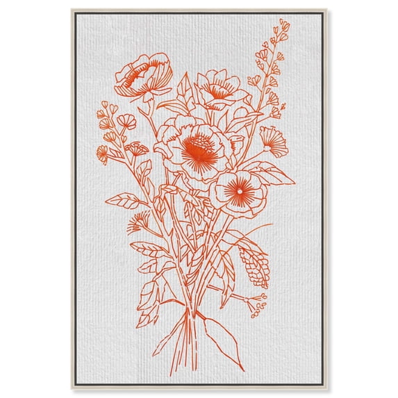 Orange Bouquet Embroidery Canvas Classic Cottage Art by Art Remedy, Silver Frame, 24" x 36"