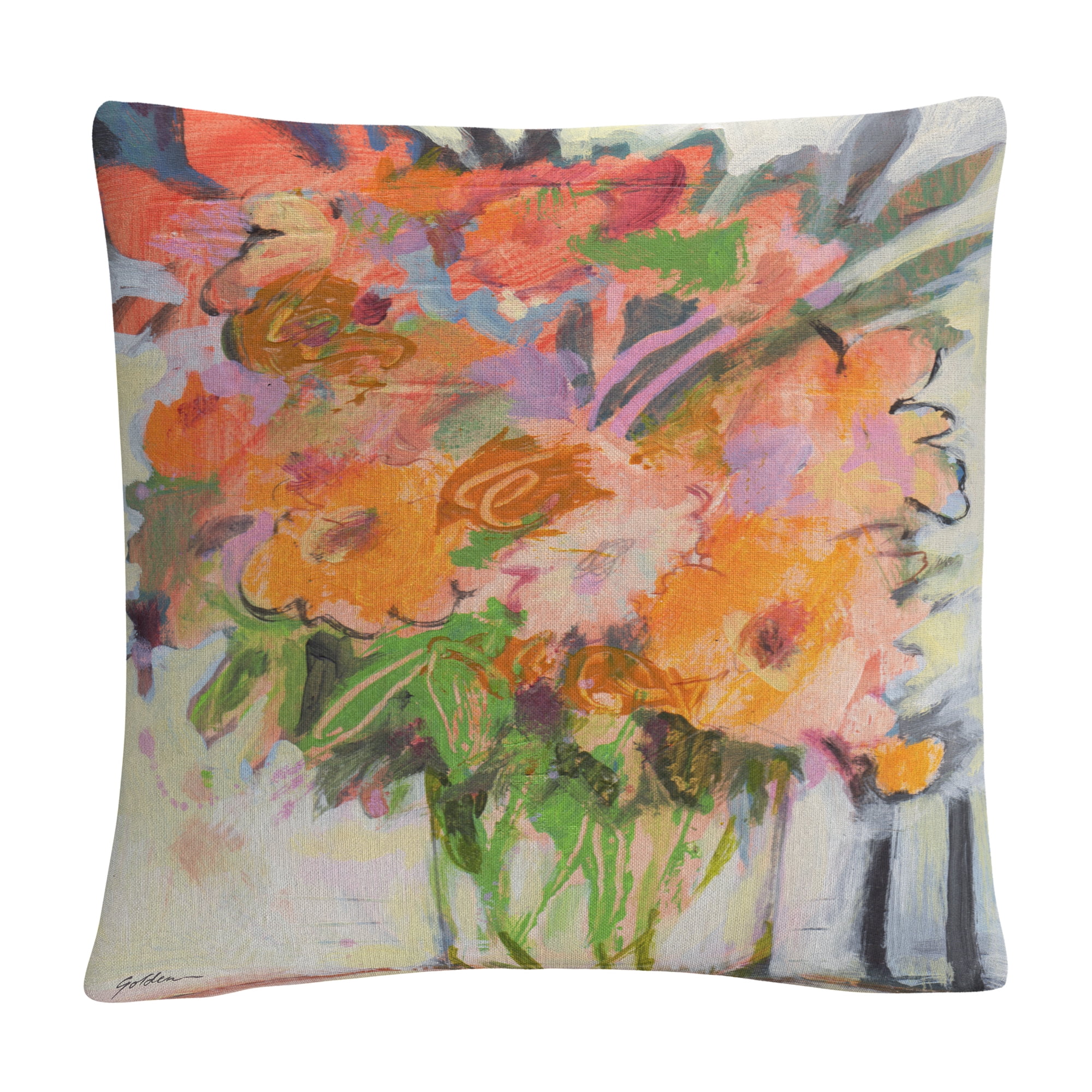 Orange Bouquet Floral Watercolor 16" x 16" Microfiber Throw Pillow