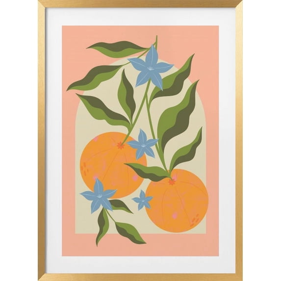 Orange Branch with Flowers Framed Art Modern Wall Decor
