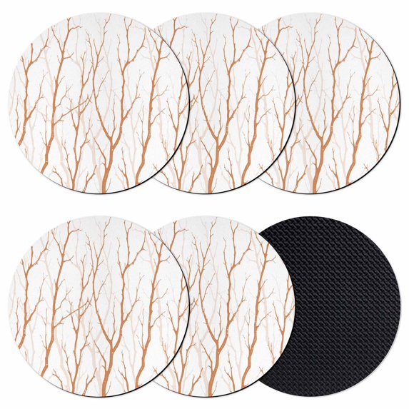 Orange Branches Coasters Set of 6, Absorbent Coasters for Drinks, Modern Abstract Art Forest Silhouettes Coaster for Desk Coffee Table Protection, Home Decor House Warming Gifts 4"
