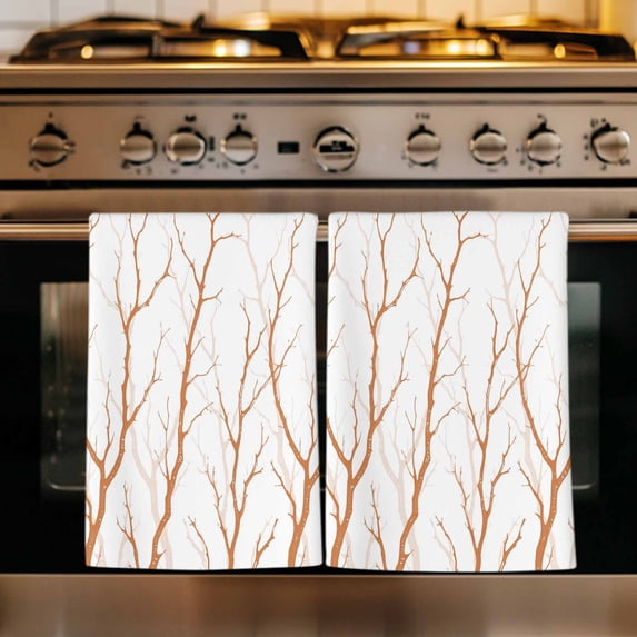 Orange Branches Kitchen Towels Set of 4, Modern Abstract Art Forest Silhouettes Absorbent Dish Towels for Kitchen, Microfiber Hand Towel, Quick Drying Tea Towel for Cleaning Decorative Dishcloths