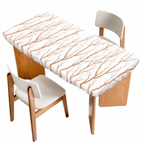 Orange Branches Table Cloths for 4 Foot Rectangle Tables, Modern Abstract Art Forest Silhouettes Patio Waterproof Elastic Fitted Tablecloths, Washable Rectangular Table Cover for Camping