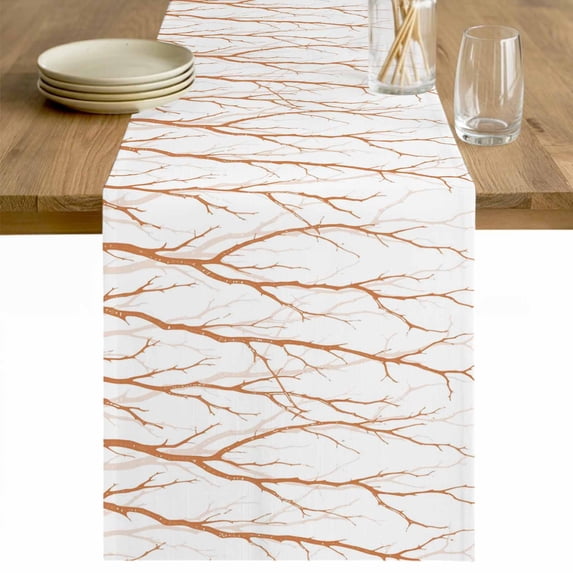Orange Branches Table Runner - 70 Inch Long Modern Abstract Art Forest Silhouettes Cotton and Linen Blended Dress Scarves Farmhouse Table Runner for Kitchen Dining, Coffee Table, 13" x 70"
