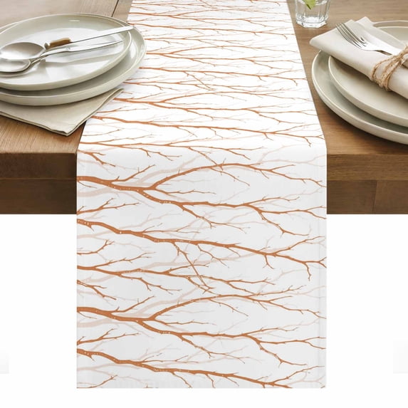 Orange Branches Table Runner - 90 Inch Long, Kitchen Dining Table Runner Dresser Scarves, Modern Abstract Art Forest Silhouettes Farmhouse Decor for Coffee Tables Wedding Party Banquet