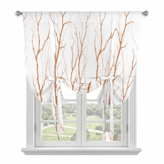 Orange Branches Tie Up Curtains for Window, Thermal Insulated Balloon Shade Adjustable Rod Pocket Curtains Valance Panels for Kitchen Bathroom Cafe 46 x 63 Modern Abstract Art Forest Silhouettes