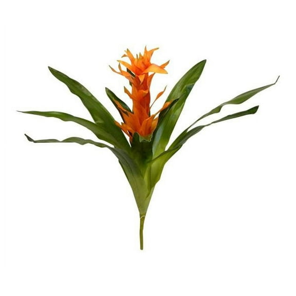 Orange Bromeliad with Green Leaves 20in Artificial Polysilk Faux Fake Flower Stem for Craft Home Garden Outdoor Bouquet Arrangement Ceremony Wedding Arch Floral Wall Aisle Decor (Orange, Set of 2)