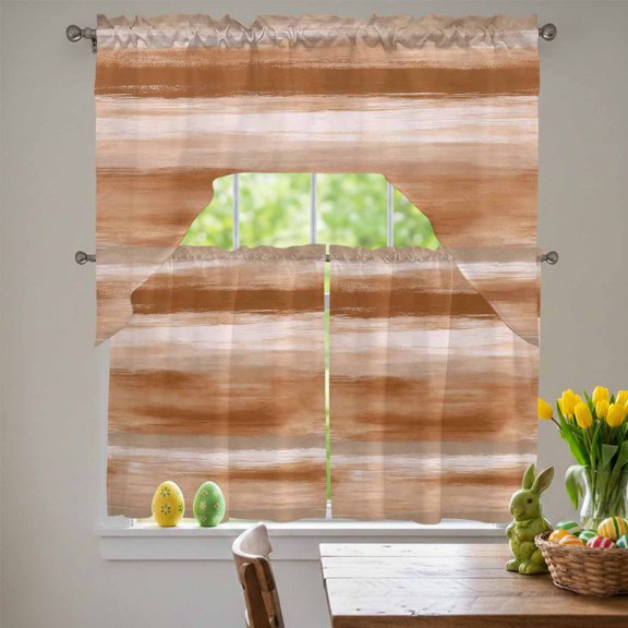 Orange Brown Abstract Swag Curtains Valance & Tier Set, Mottled Oil Painting Texture Modern 3 Pcs Set Kitchen Swag Valances and Tiers 36 Inch Length Rod Pocket Curtain Drapes for Bedroom