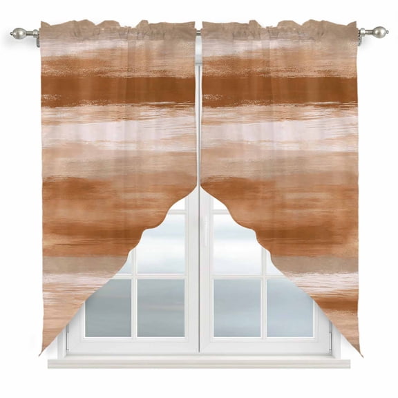 Orange Brown Abstract Swag Valances for Windows 2 Pack Mottled Oil Painting Texture Modern Swag Kitchen Curtains 36 Inches Long Rod Pocket Short Window Treatment for Kitchen Bathroom 36"x36"