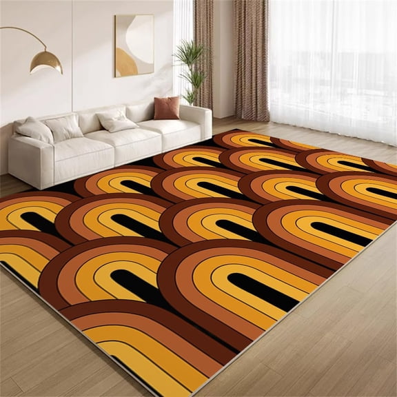 Orange Brown Arch Lines Rug 2x3 Small Area Rugs Vintage Boho Rugs Ultra Soft Washable Non Slip Carpet for Bedroom Living Room Study Office Home Decor Mats
