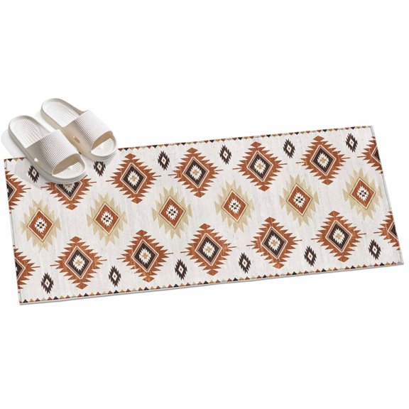 Orange Brown Area Rug, Aztec Ethnic Southwestern Native Geometric Non-Slip Felt Rubber Backing Rectangle Indoor Carpet Washable Rugs for Living Room Bedroom 2x6ft