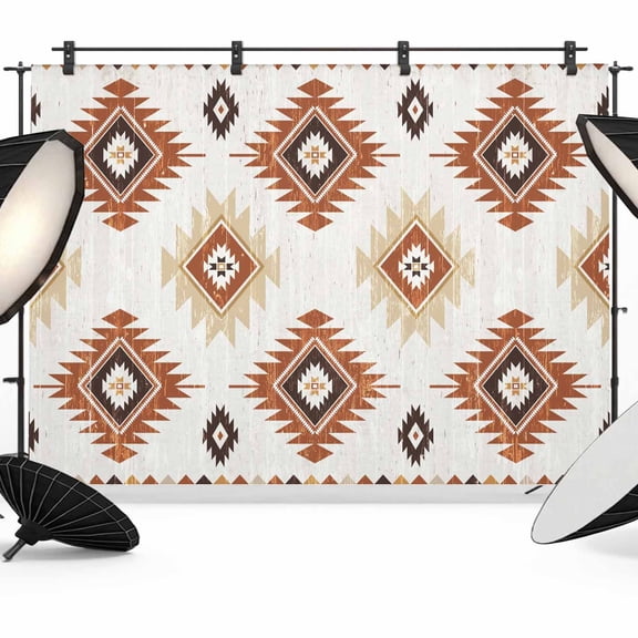 Orange Brown Backdrop for Photography, Aztec Ethnic Southwestern Native Geometric Photo Backdrop Portrait Background Party Banner Photo Backgrounds for Studio Booth Props, 7x5ft