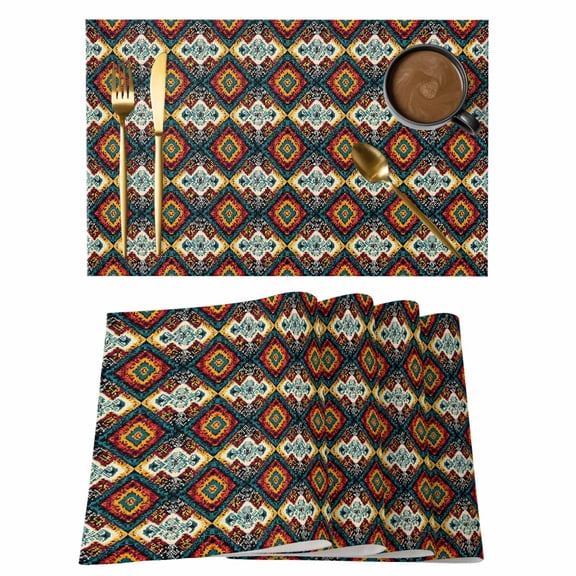 Orange Brown Boho Placemats Set of 12 Modern Abstract Bohemia Ethnic Geometric Place Mats Indoor Wipeable Table Mats Washable Dining Table Placemats for Kitchen Holiday Party Home Decor 13x19 Inch