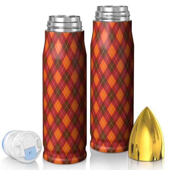 Orange and Brown Checkered Pattern Bullet Tumbler, Vacuum Insulated Novelty Travel Tumbler 304 Stainless Steel Inner Liner Gifts Ideas for Home Office Outdoor Sports Car