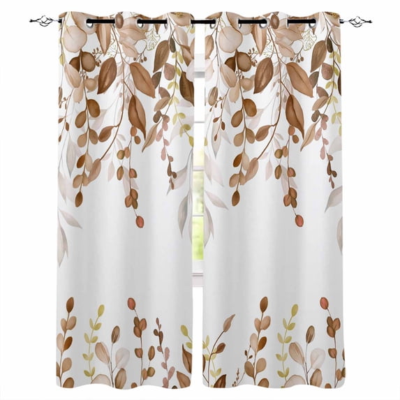 Orange Brown Eucalyptus Blackout Curtains for Bedroom, Thermal Insulated Drapes, Watercolor Spring Weeping Botanical Black Out Curtains 63 Inch Long Room Darkening Kitchen Curtains 42"x63" 2 Panels