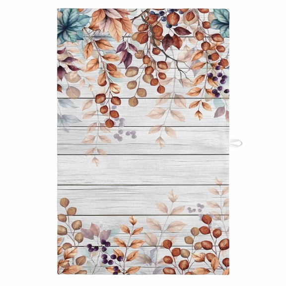 Orange Brown Eucalyptus Leaves Kitchen Towels, Absorbent Microfiber Kitchen Dish Hand Tea Bath Towel, Botanical Farm Rustic Wood Quick Dry Cleaning Cloth Dishclothes Decorative Sets, (1-PC, 18x28)