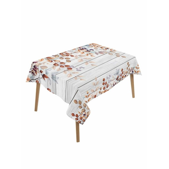 Orange Brown Eucalyptus Leaves Table Cloth, Botanical Farm Rustic Wood Waterproof Tablecloth for Rectangle Tables, Reusable Washable Fabric Table Cover for Restaurant Kitchen Dining Tables 52"x70"
