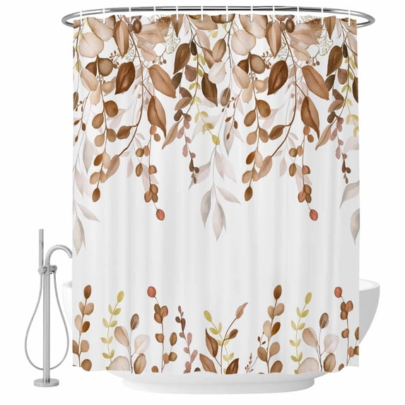 Orange Brown Eucalyptus Shower Curtain, Waterproof Shower Curtains for Bathroom, Watercolor Spring Weeping Botanical Washable Fabric Bathtub Curtain Set Bath Decor with 12 Hooks Stall 36"x72"