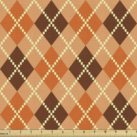 Ambesonne Orange Brown Fabric by the Yard Upholstery, Diamond Check Argyle, 3 Yards, Redbrown Peach Orange
